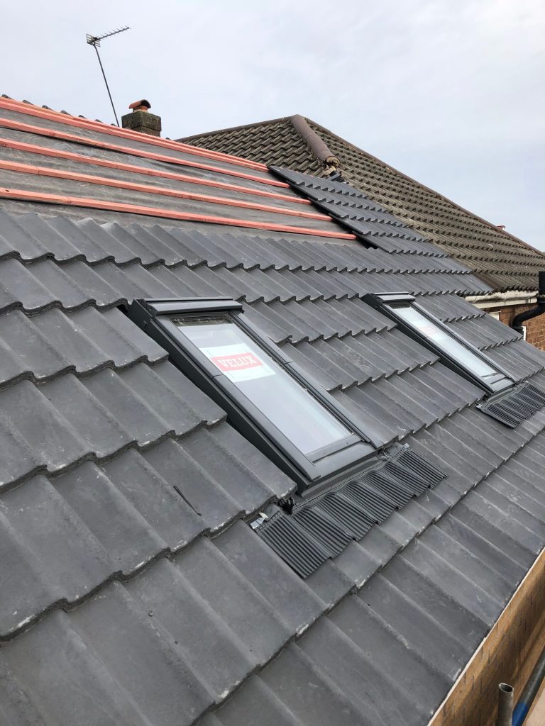 roof slates on extension velux windows