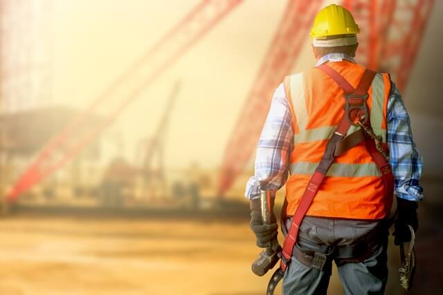 construction worker hivis safety helmet
